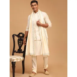 VASTRAMAY Mandarin Collar Kurta Set With Nehru jacket & Dupatta-picture-21