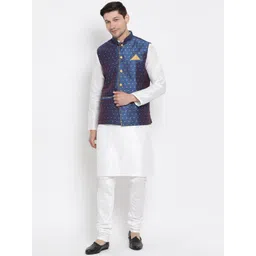 VASTRAMAY Mandarin Collar Kurta With Churidar & Nehru Jacket-picture-30