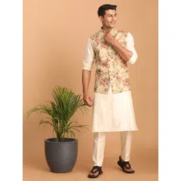 VASTRAMAY Mandarin Collar Kurta with Pyjamas & Nehru Jacket-picture-31