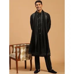 VASTRAMAY Mandarin Collar Mirror Work Straight Kurta with Trousers & Nehru Jacket-picture-36