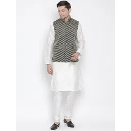 VASTRAMAY Mandarin Collar Regular Kurta With Churidar & Nehru Jacket-picture-24