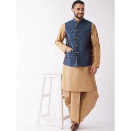 VASTRAMAY Mandarin Collar Zari Kurta with Dhoti Pants & Nehru Jacket-picture-38
