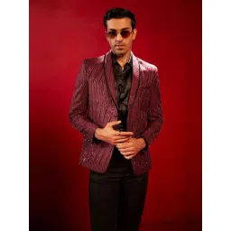 Vastramay Maroon Regular Fit Embellished Blazer-picture-10