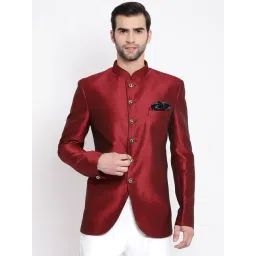 VASTRAMAY Maroon Straight Fit Nehru Jacket-picture-16