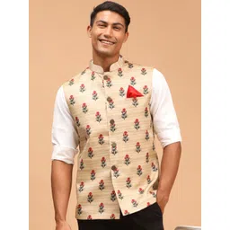 VASTRAMAY Men Beige Printed Nehru Jacket-picture-26