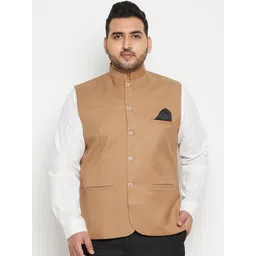 VASTRAMAY Men Beige Solid Bandhgala Woven Nehru Jacket-picture-19