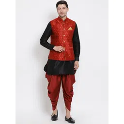 VASTRAMAY Men Black Layered Kurta with Dhoti Pants-picture-37