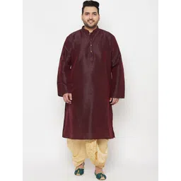 VASTRAMAY Men Burgundy Solid Kurta with Dhoti Pants-picture-32