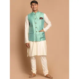 VASTRAMAY Men Cream-Coloured Festive A-Line Kurta Sets-picture-10