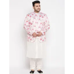 VASTRAMAY Men Cream-Coloured Floral Kurta with Churidar-picture-21