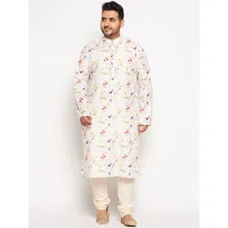 VASTRAMAY Men Cream-Coloured Floral Printed Kurta with Churidar-picture-30