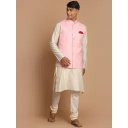 VASTRAMAY Men Cream-Coloured Layered Kurti with Pyjamas-picture-40