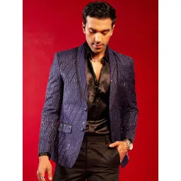 VASTRAMAY Men Embellished Slim-Fit Single Breasted Party Blazers-picture-29