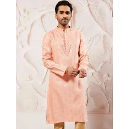 VASTRAMAY Men Embroidered Kantha Work Jacquard Kurta-picture-32