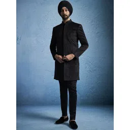 VASTRAMAY Men Embroidered Mandarin Collar Sherwani Set-picture-24