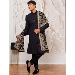 VASTRAMAY Men Embroidered Mandarin Collar Sherwani Set-picture-10