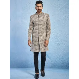 VASTRAMAY Men Embroidered Mandarin Collar Sherwani Set image 1