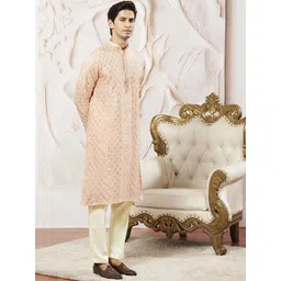 VASTRAMAY Men Ethnic Motifs Regular Sequinned Kurta with Trousers-picture-16