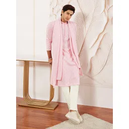 VASTRAMAY Men Floral Embroidered Regular Sequinned Kurta with Pyjamas & With Dupatta-image-10