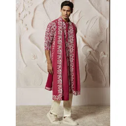 VASTRAMAY Men Floral Embroidered Regular Thread Work Kurta with Trousers & With Dupatta-image-26