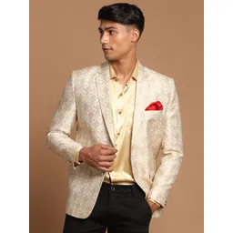 VASTRAMAY Men Gold-Colored Self Design Blazer-picture-16