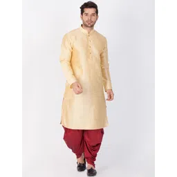 VASTRAMAY Men Gold-Coloured Solid Kurta with Dhoti Pants-picture-36