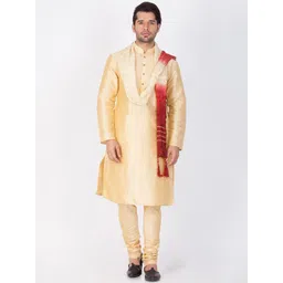 VASTRAMAY Men Gold-Toned Kurta with Pyjamas & With Dupatta-picture-22