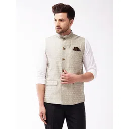 VASTRAMAY Men Grey Woven Design Nehru Jackets-picture-34