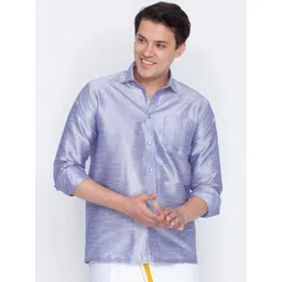 VASTRAMAY Men Lavender Solid Premium Silk Blend Casual Shirt-picture-13