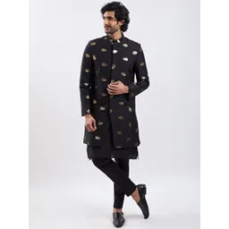 Vastramay Men Leaf Sequinned Work Sherwani Over Solid Kurta Pyjama Set-picture-34