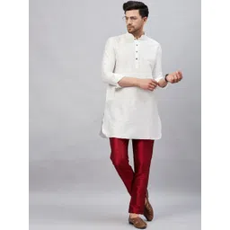 VASTRAMAY Men Mandarin Collar Straight Kurta with Trousers-picture-10