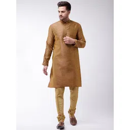 VASTRAMAY Men Maroon & Rose Gold Coloured Self Design Kurta with Churidar-picture-36