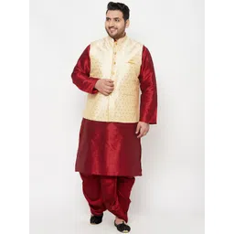 VASTRAMAY Men Maroon Kurta with Dhoti Pants & Nehru Jacket-picture-29