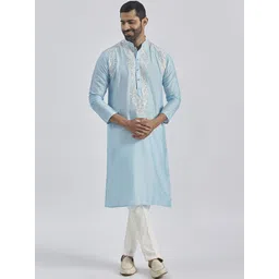 VASTRAMAY Men Paisley Yoke Design Regular Thread Work Kurta with Pyjamas-picture-27