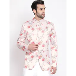 VASTRAMAY Men Peach & Pink Printed Tailored-Fit Bandhgala Blazer-picture-41