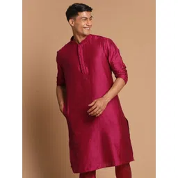 VASTRAMAY Men Pink Viscose Regular Kurta-image-2