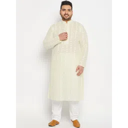 VASTRAMAY Men Plus Size Embroidered Chikankari Pure Cotton Kurta With Trousers-picture-12