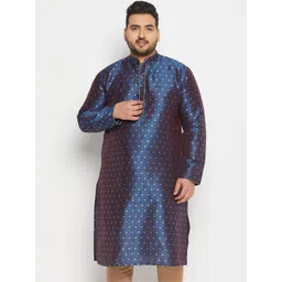 VASTRAMAY Men Plus Size Geometric Woven design Mandarin Collar  Jacquard Kurta-picture-37