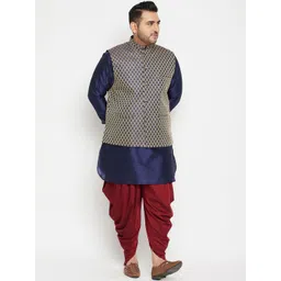 VASTRAMAY Men Plus Size Kurta with Dhoti Pant & Woven Nehru Jacket-picture-20