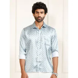 VASTRAMAY Men Premium Fit Spread Collar Floral Printed Satin Casual Shirt-picture-17