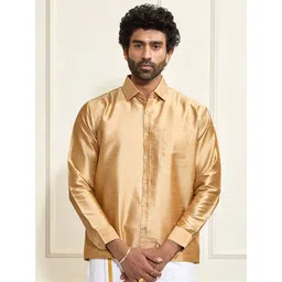 VASTRAMAY Men Premium Spread Collar Solid Silk Casual Shirt-picture-15