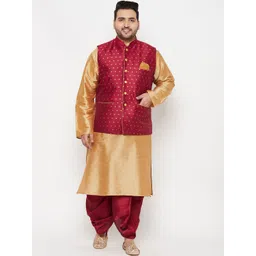 VASTRAMAY Men Rose Gold Kurta With Dhoti Pants & Nehru Jacket-picture-27