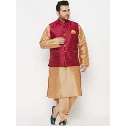 VASTRAMAY Men Rose Gold Kurta With Dhoti Pants & Nehru Jacket-picture-28