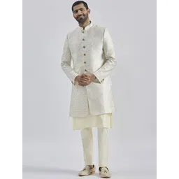 VASTRAMAY Men Self-Design Mandarin Collar Sherwani Set-picture-10