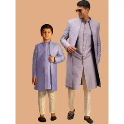 VASTRAMAY Men Self-Design Slim-Fit Sherwani Set-picture-12