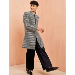 VASTRAMAY Men Slim-Fit Embroidered Mandarin Collar Sherwani Set-picture-10