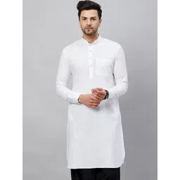 VASTRAMAY Men Solid Mandarin Collar Cotton Linen Pakistani Kurta-picture-41