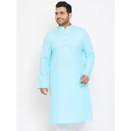 VASTRAMAY Men Turquoise Blue Cotton Blend Kurta-picture-24