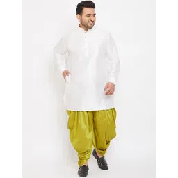 VASTRAMAY Men White Kurta with Green Dhoti Pants-picture-24