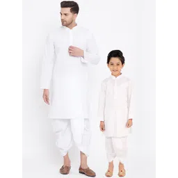 VASTRAMAY Men White Solid Kurta with Dhoti Pants-picture-28